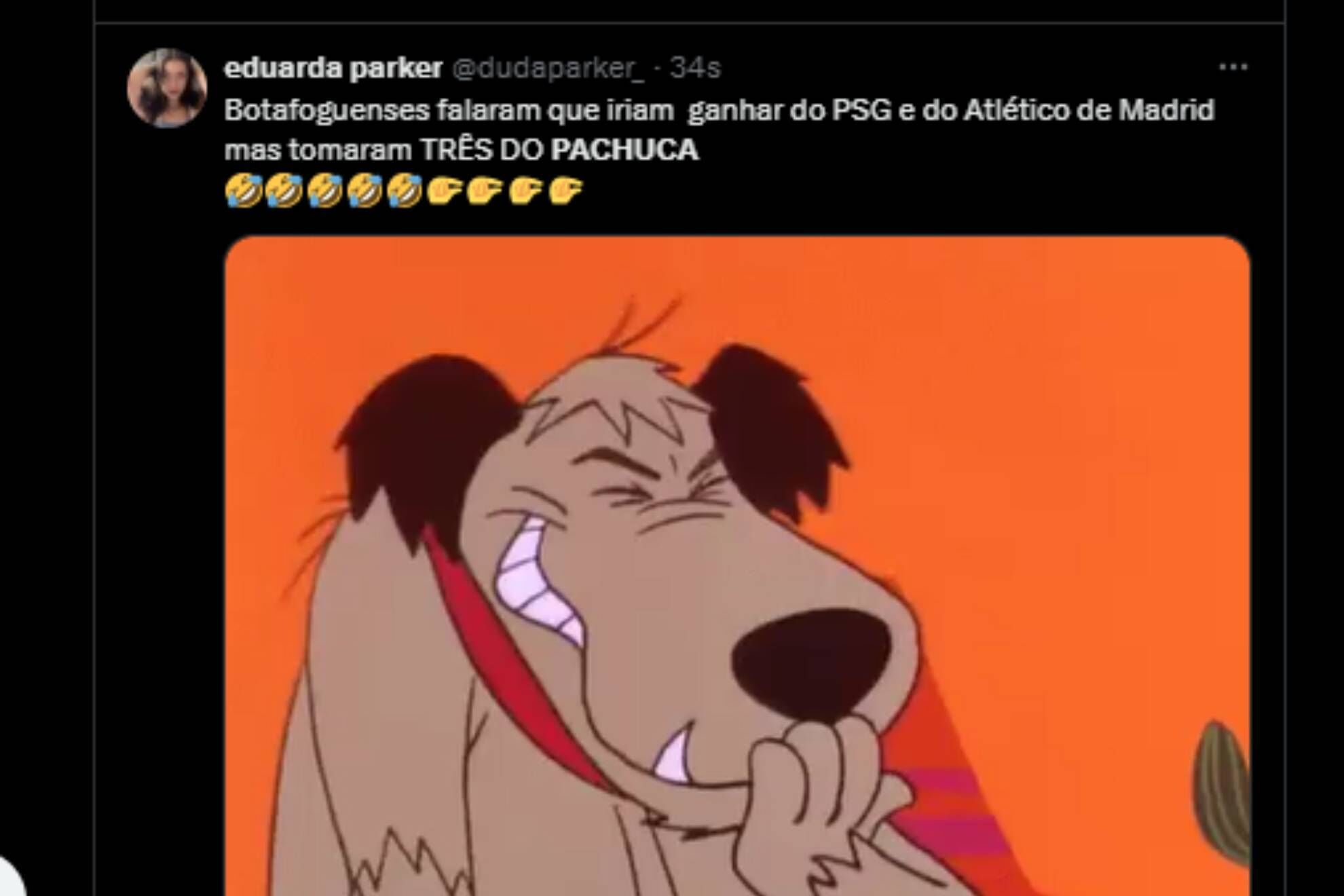 Los mejores MEMES de la goleada del Pachuca a Botafogo Los Tuzos sorprendieron a todo el mundo y tanto en México como en Brasil hay reacciones a su histórico triunfo, aquí las mejores en redes sociales. X (antes Twitter) Actualizado: 11/12/2024 16:31 horas