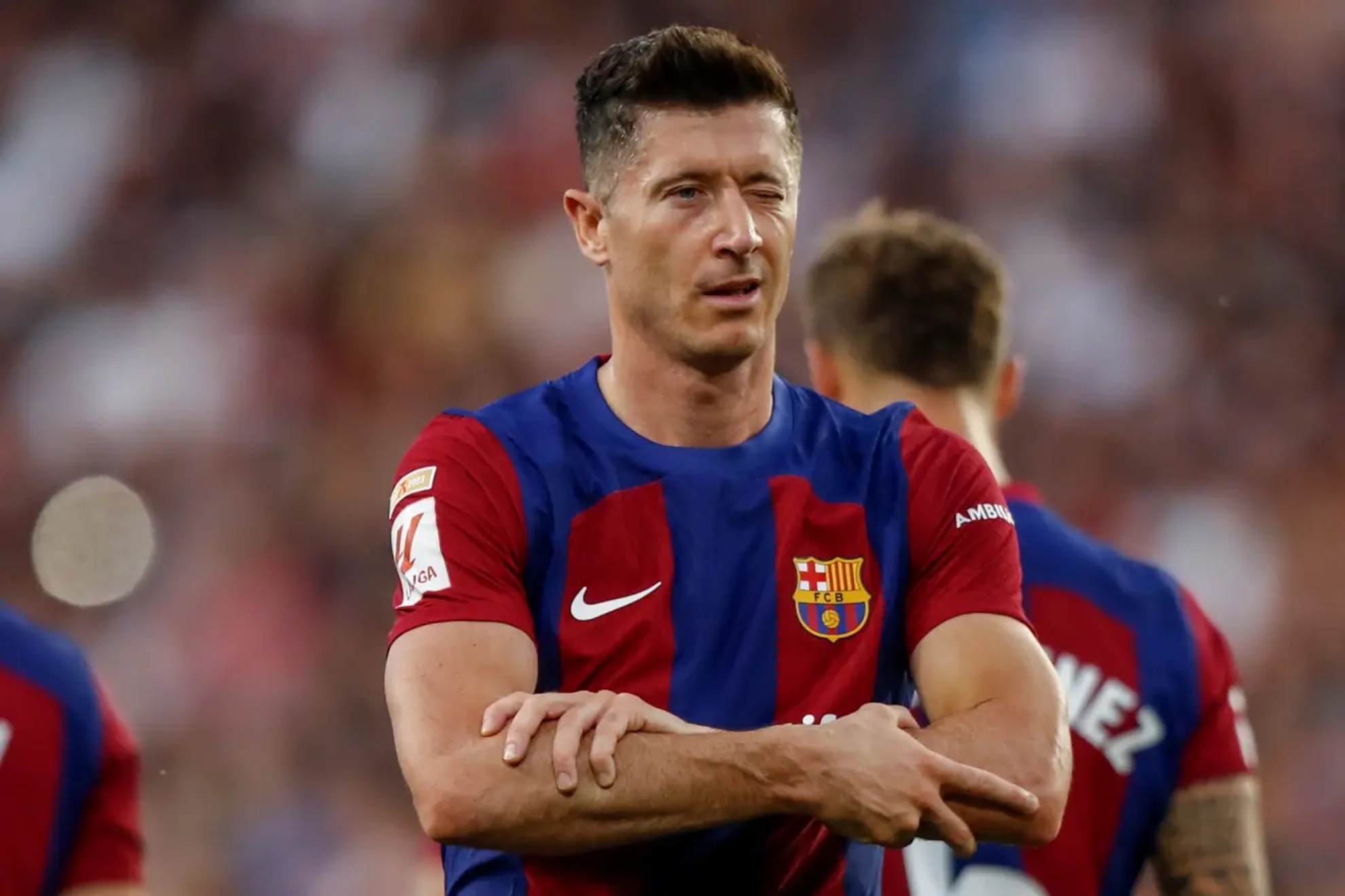 Lewandowski celebra un gol con el Barcelona