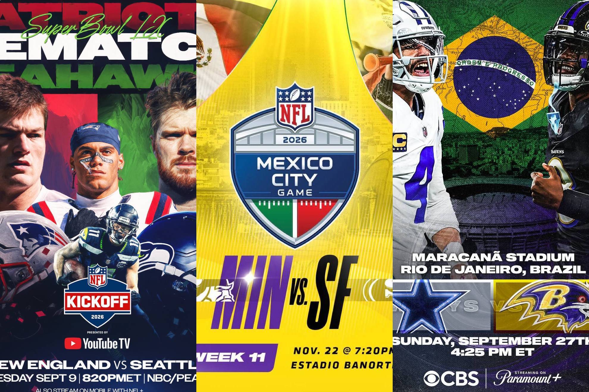 Los juegos de la NFL que no te puedes perder en 2026. X @NFL / X @NFLonCBS