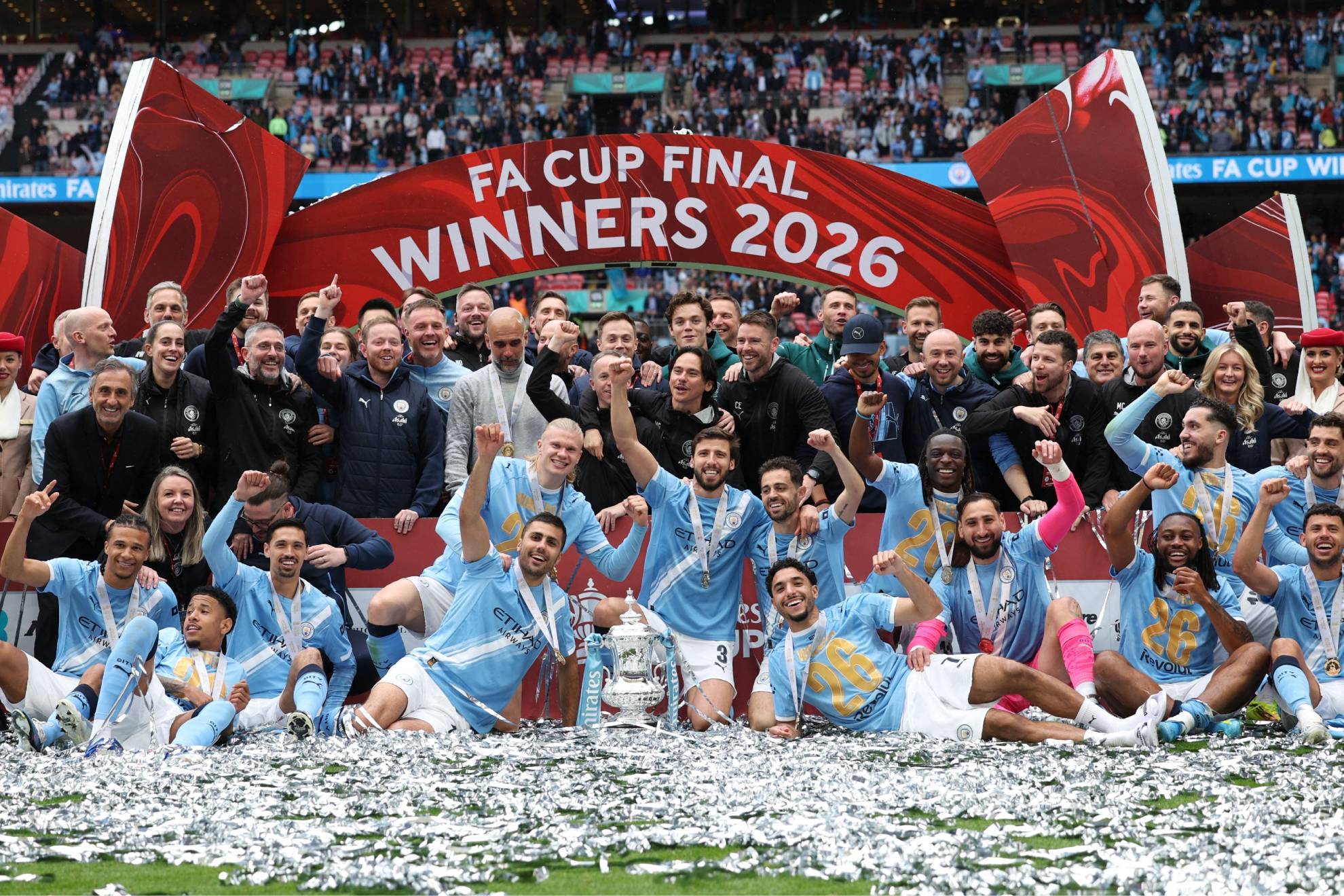 Los Cityzens celebrando en Wembley