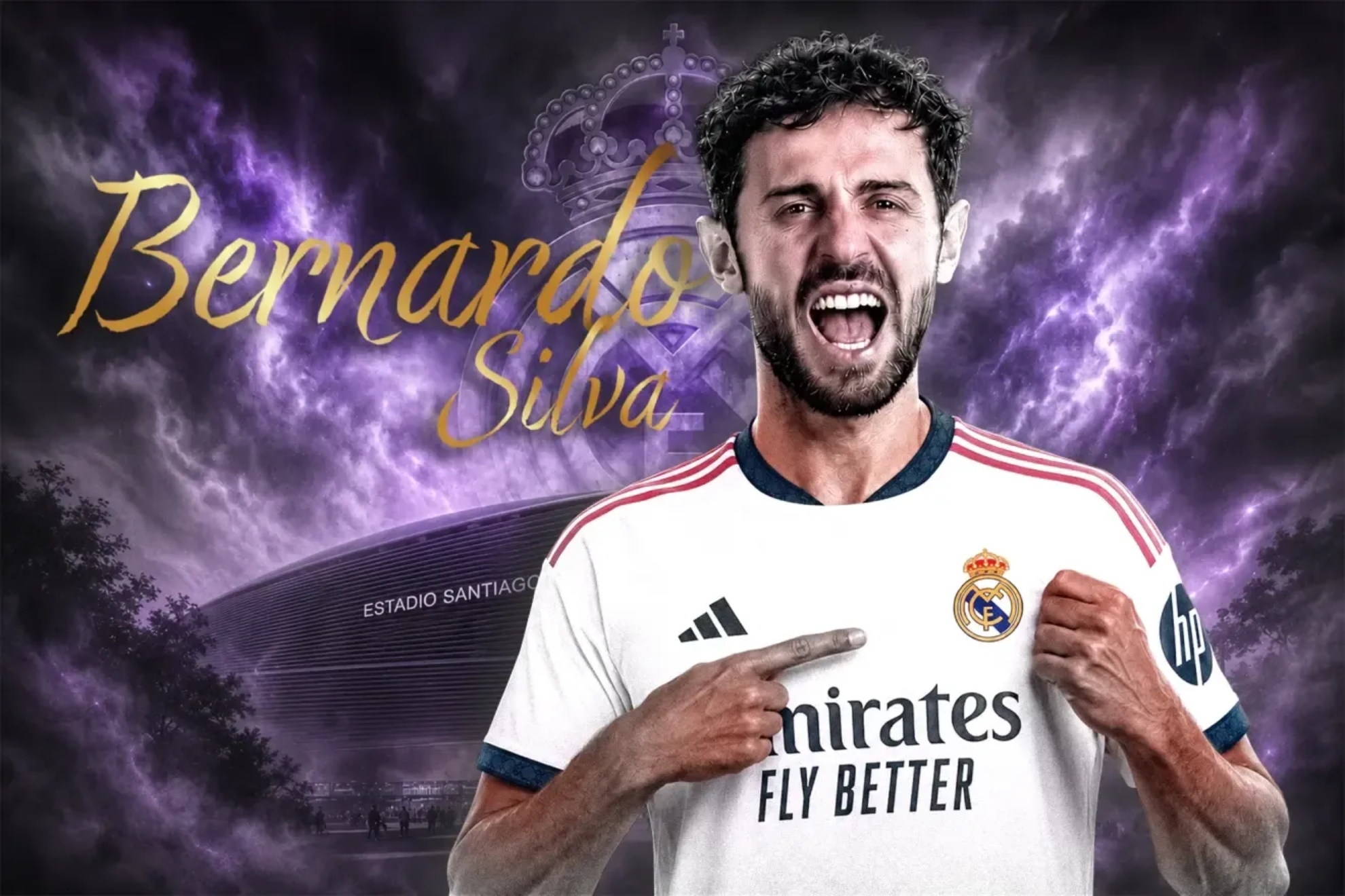 Fotomontaje de Bernardo Silva con la camiseta del Real Madrid MARTINA GIL