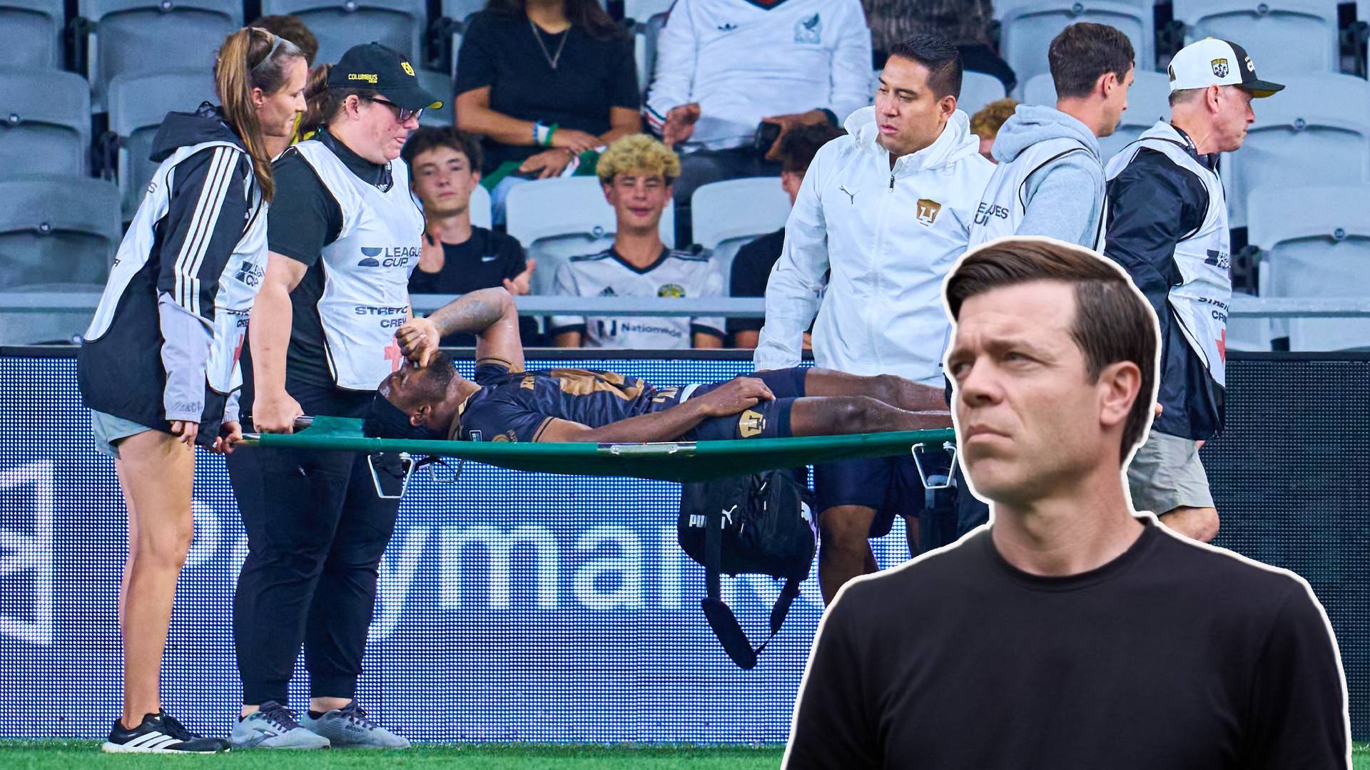 Alvaro Angulo sale lesionado en el Pumas vs Columbus Crew de la Leagues Cup 2026 / Mexsport