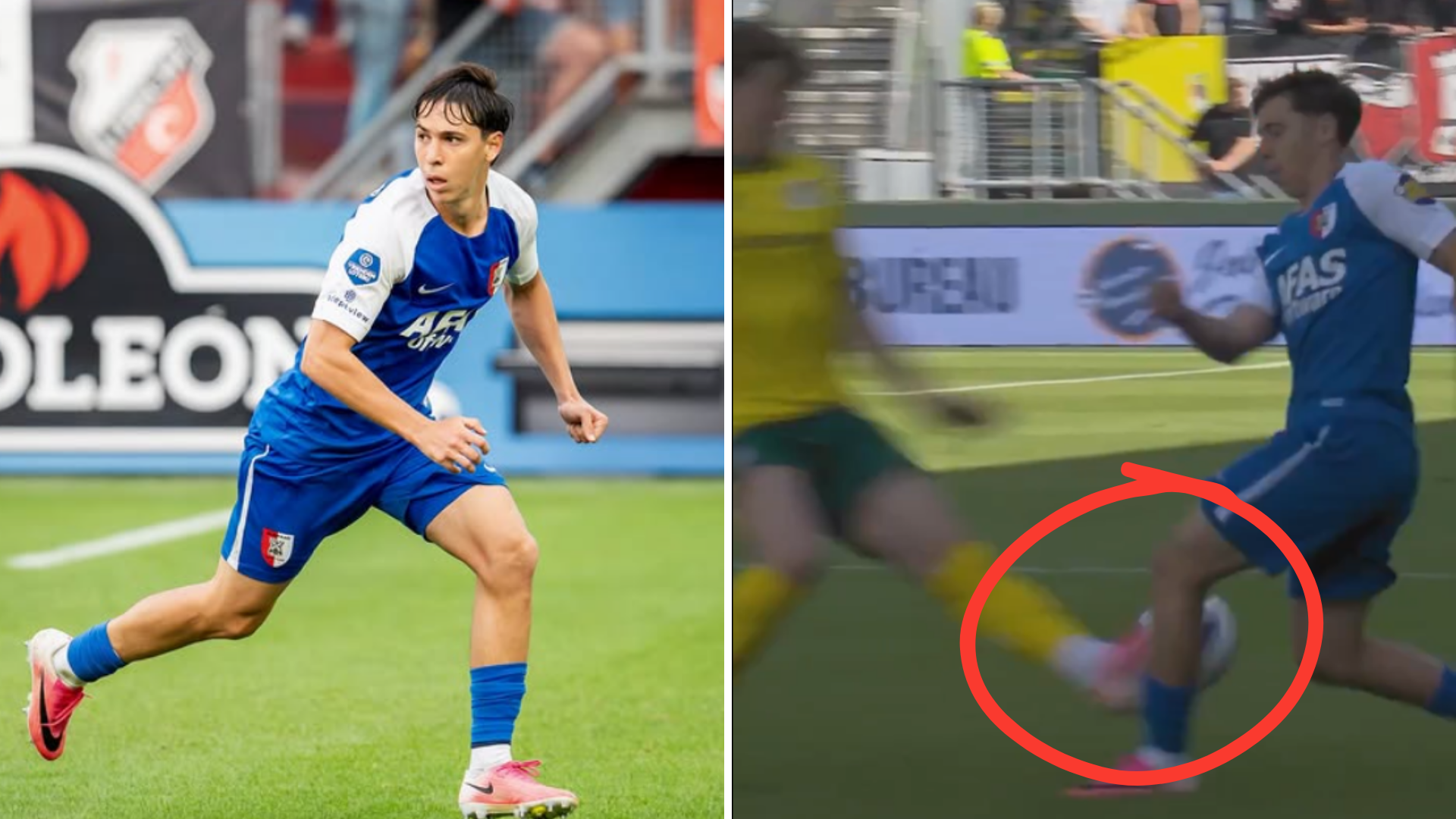 Mateo Chávez, víctima de una entrada brutal con AZ Alkmaar que hizo prender las alarmas en México /IG@mateo.chaveez X@ESPNnl