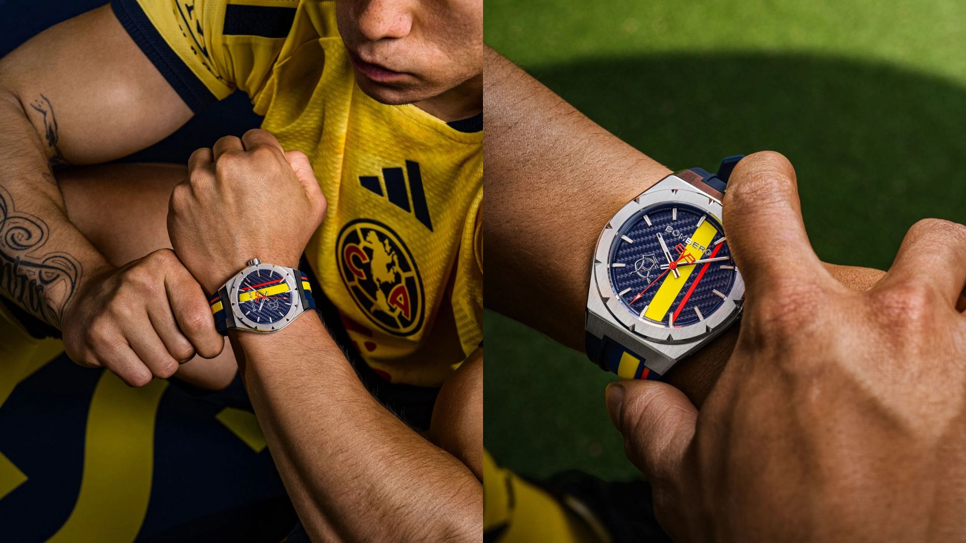 Club América y Bomberg celebran los 110 años de las Águilas con un reloj de edición limitada que combina los colores y símbolos de la institución. / ESPECIAL worldofbomberg