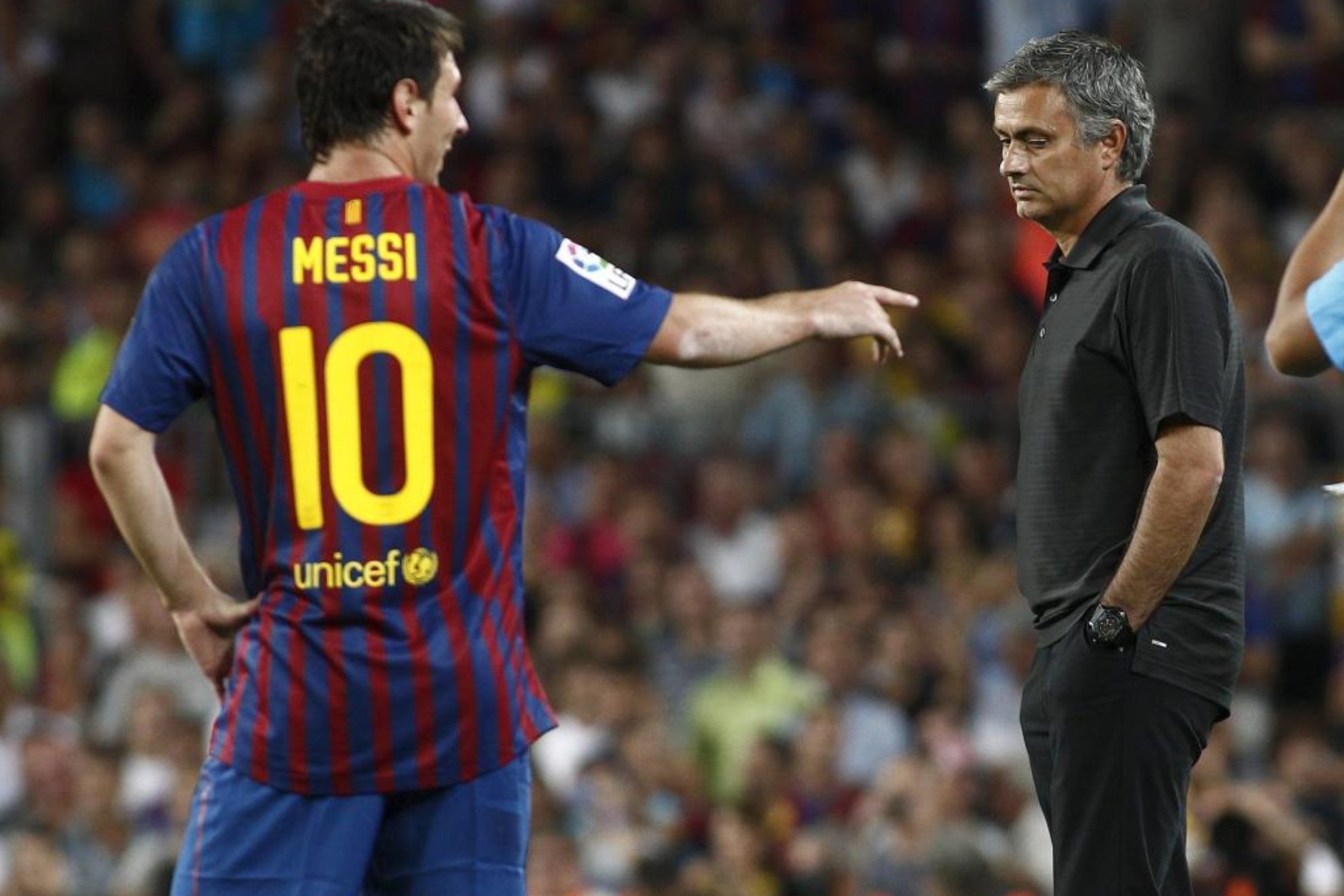 Messi y Mourinho durante un Barcelona-Real Madrid en 2011