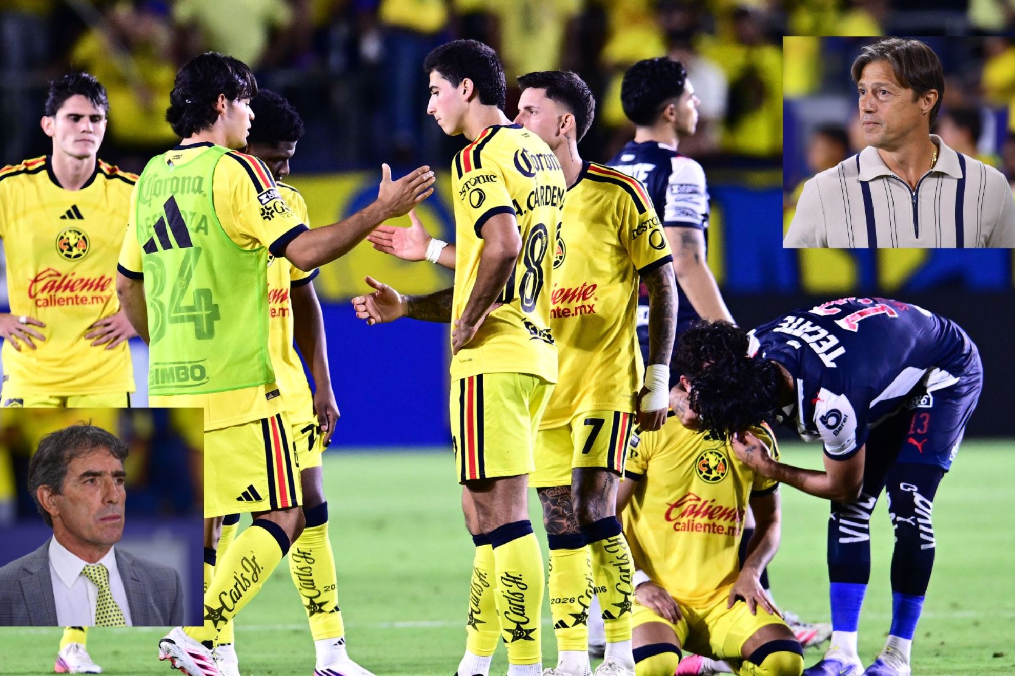Almada, Almeyda, en los recuadros, y una imagen del final del partido. MEXSPORT