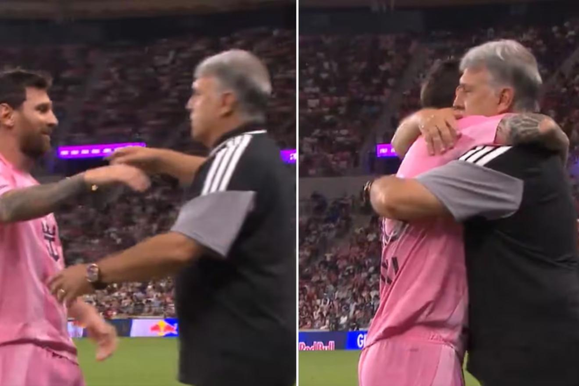 Messi y Martino se abrazan. CAPTURA TV