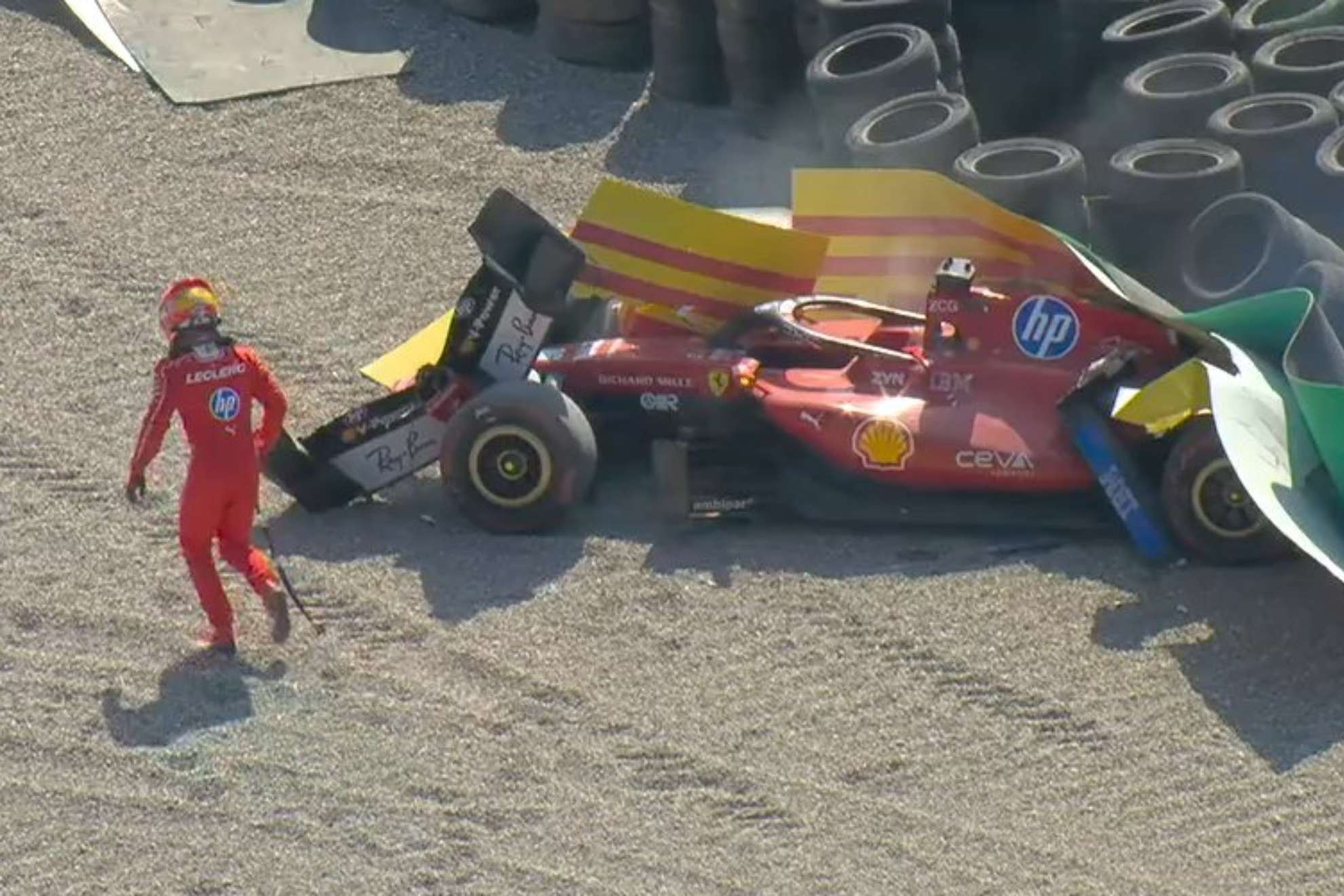 Leclerc, tras el accidente. CAPTURA TV
