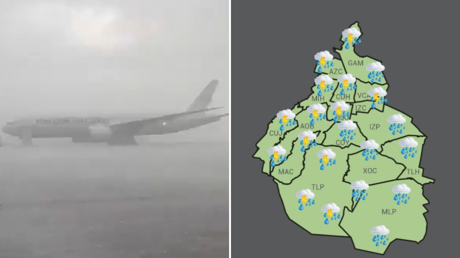 Aerolíneas suspenden aterrizajes y despegues en el AICM por fuertes lluvias; granizada en el AIFA Capturas de X