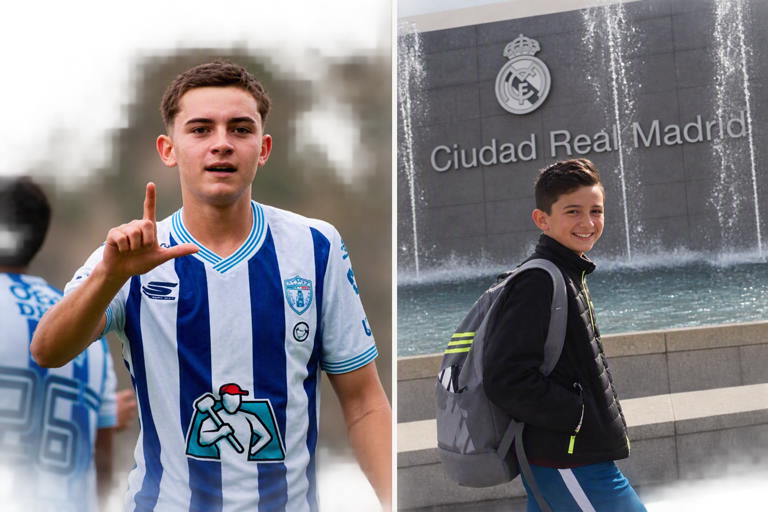 Santino Loza, en la actualidad y cuando probó en el Real Madrid.