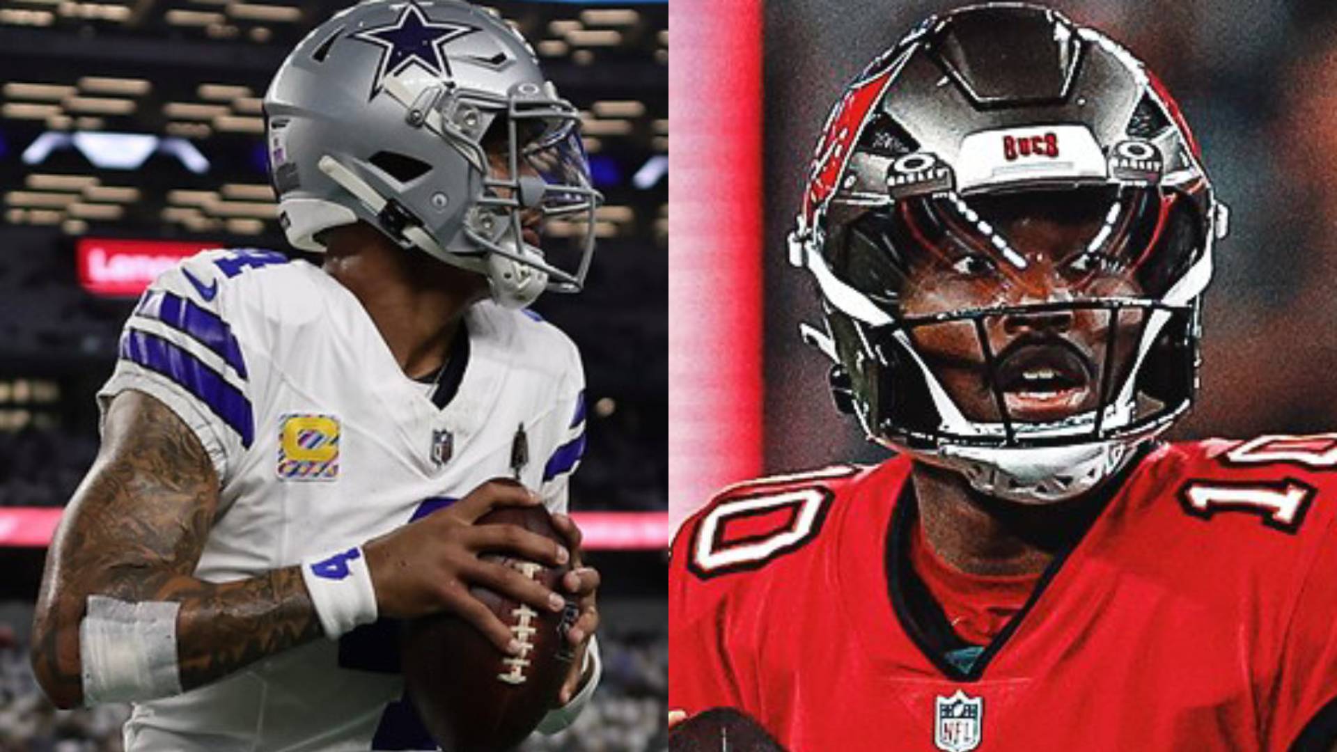 Dak Prescott y Jalon Daniels. X @dallascowboys / X @Buccaneers