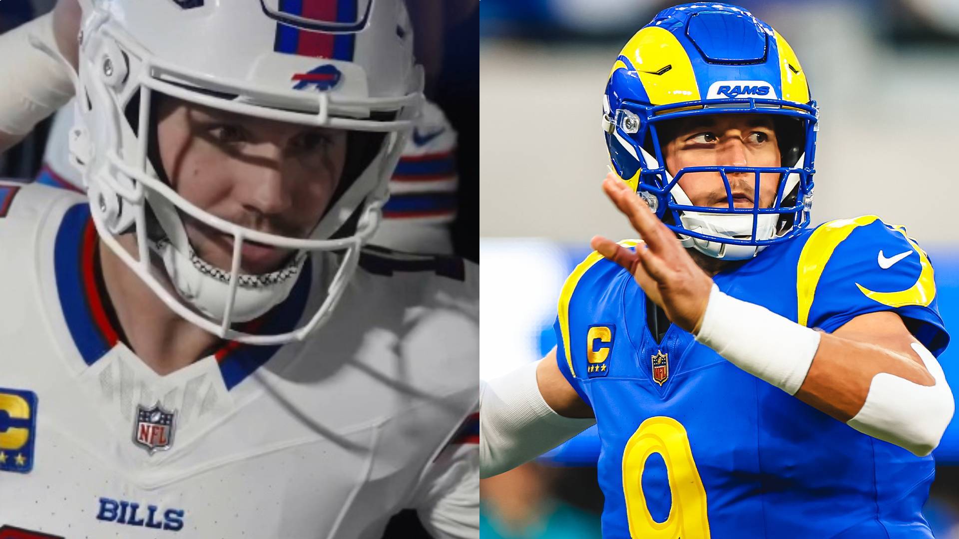 Josh Allen y Matthew Stafford. X @BuffaloBills / X @RamsNFL