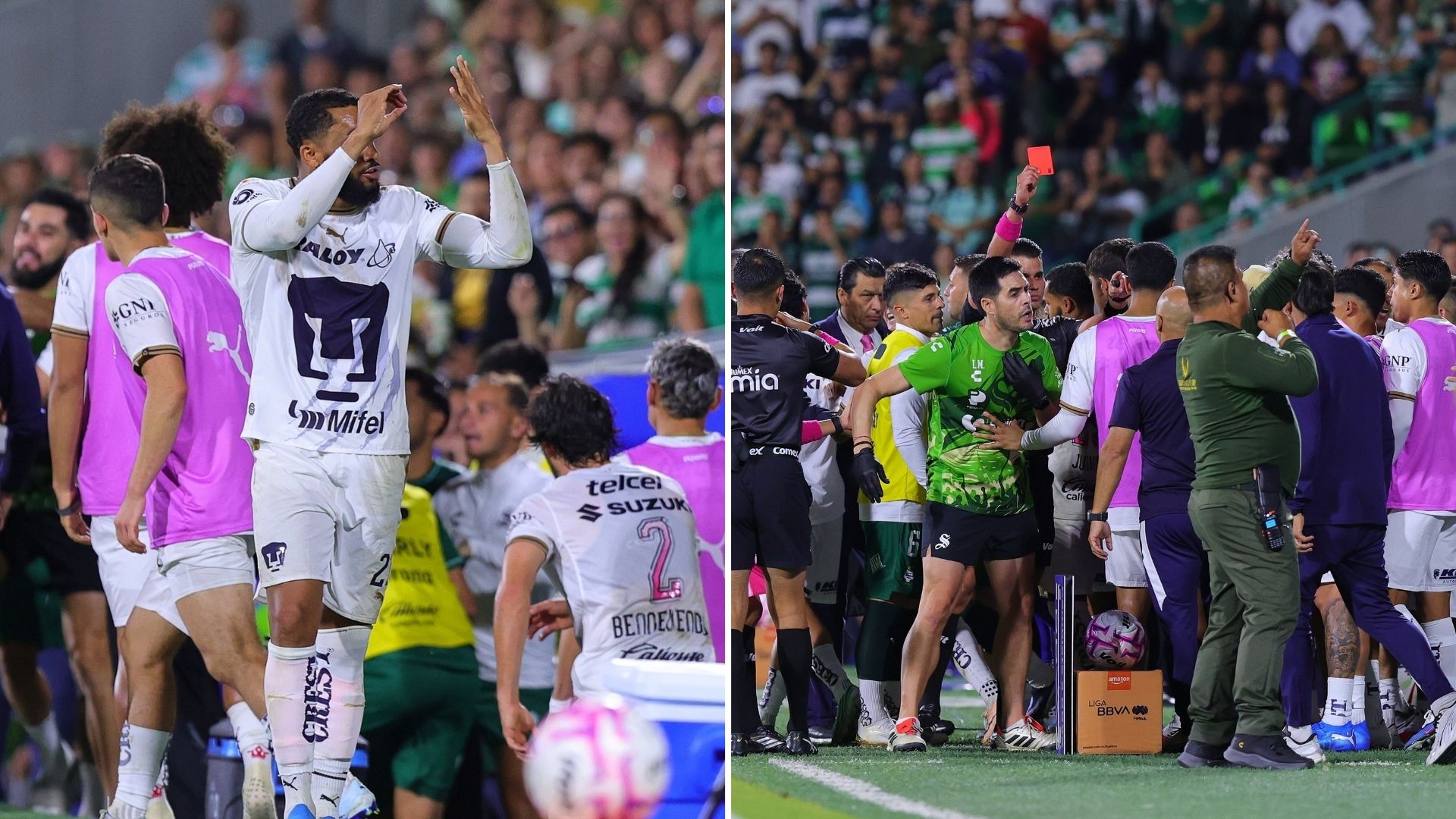 ¡Se armó la bronca! Juninho hace una seña a la afición de Santos y desata la polémica ante Pumas / ESPECIAL