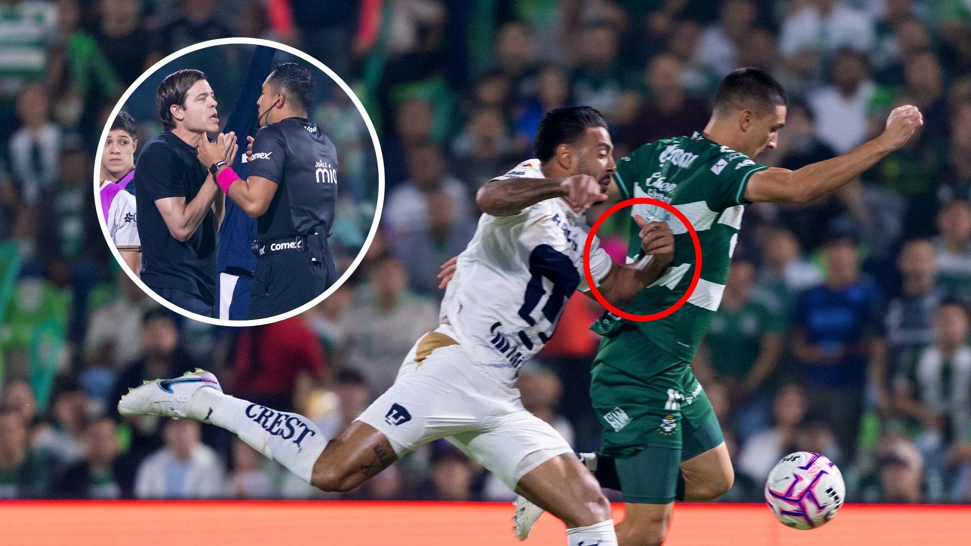 La jugada del penal y expulsión de Nathan Silva (Pumas) ante Santos MEXSPORT